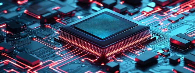 Aufkleber - A computer chip with a red and blue background
