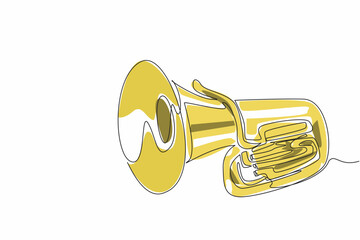 Poster - Single one line drawing tuba. A wind instrument made of metal. The tones differ due to the length and shape of the pipe. Entertainment. National Tuba Day. Continuous line design graphic illustration