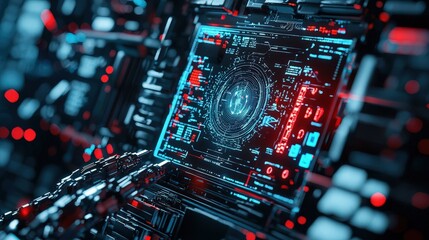 Aufkleber - A computer monitor with a red and blue screen displaying a glowing symbol