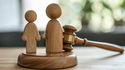 Poster - A wooden judge gavel and a pair of small figurines sit on a table