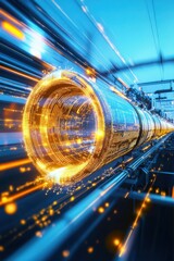 Aufkleber - A futuristic train with a glowing yellow stripe