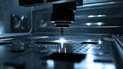 Poster - Close-up view of a machine cutting through metal with sparks flying