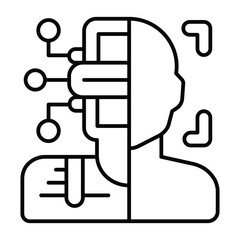 Fototapete - Robot or person recognition thin line icon, neural network concept. Vector graphics. Virtual assistant identity sign on white background, style mobile or design.