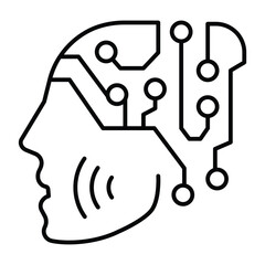 Fototapete - Human face with connections thin line icon, neural network concept. Vector graphics. Head of robot, artificial intelligence sign on white background, style mobile or design.