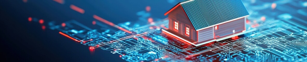 Poster - A house is shown on a computer screen with a blue background