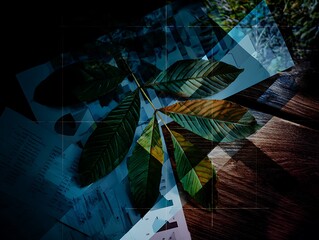 Poster - Abstract autumn leaf over documents imagery