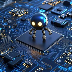 Aufkleber - A robot is standing on a computer chip