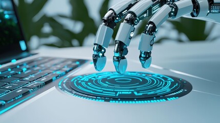 Poster - A robot is typing on a keyboard