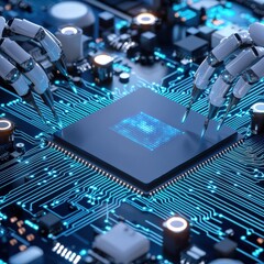Aufkleber - A robot is touching a computer chip