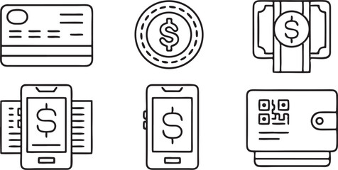 Poster - Online Payment Icon Pack in Flat Outline Featuring QR Code Wallet Card and Digital Banking