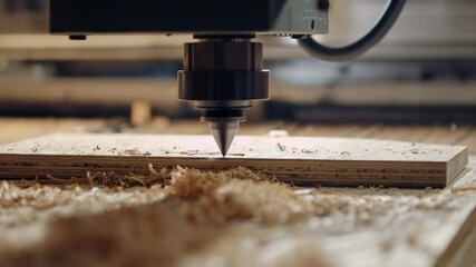Aufkleber - A close-up shot of a milling machine cutting through a piece of wood