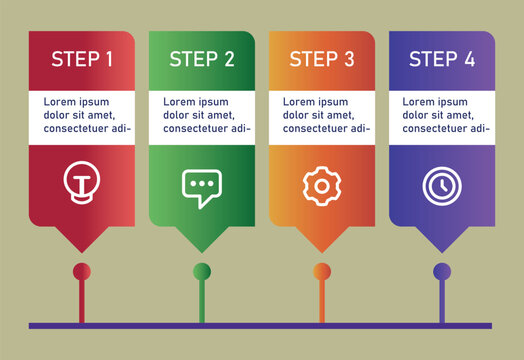 Infographic Roadmap: A visually striking infographic presentation with four steps, each marked by distinct icons and text, guides viewers through a process of information.