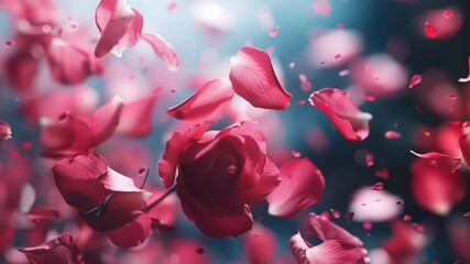 Poster - A bunch of red rose petals floating in mid-air, ideal for romantic or celebratory scenes