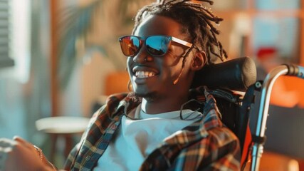 Poster - Portrait of a person with dreadlocks and sunglasses, sitting in a chair