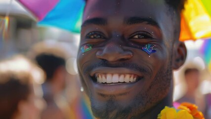 Aufkleber - A man with face paint posing and smiling at the camera, perfect for entertainment or cultural use