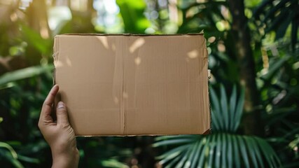 Aufkleber - A person holding a cardboard box in their hand, often used for moving or storage