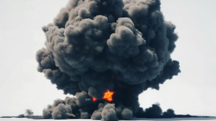 Aufkleber - A large explosion of black smoke and flames with debris and destruction