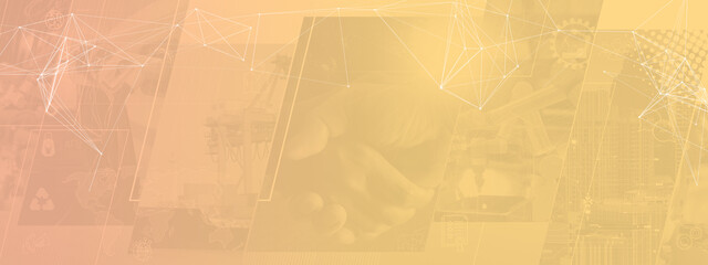 Fototapete - Abstract Industry Technology Background with Orange Overlay and Network Lines