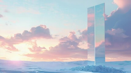 Poster - A solitary mirror stands atop snow-covered terrain, waiting for its next reflection