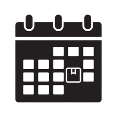 Poster - Delivery date calendar icon for scheduling package shipment and logistics planning event reminder for online shopping order with a specific deadline vector solid glyph icon