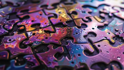 Poster - A detailed view of a vibrant puzzle piece with intricate designs and bright colors