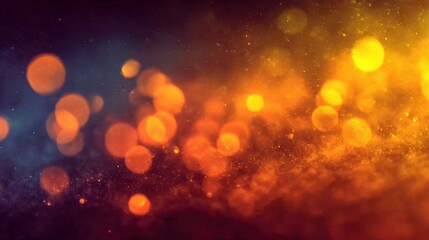 Poster - Abstract image featuring vibrant orange and yellow bokeh lights against a dark blue and black background, creating a warm, glowing effect.