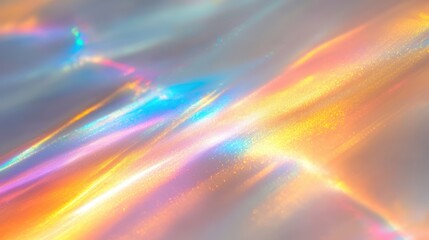 Poster - Iridescent surface with shimmering pastel colors reflecting light, creating a dreamy and abstract visual effect.
