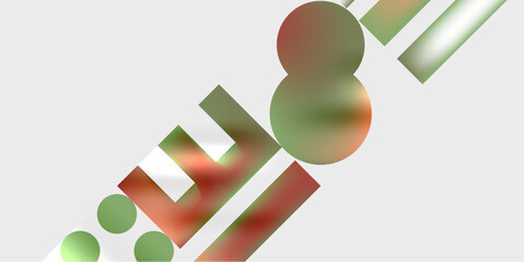 Poster - Abstract composition. Geometric shapes overlap, creating blurred gradients. Colors include red, green, white, gray. Diagonal arrangement dominates image.