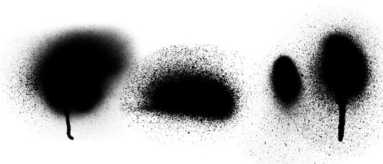 Poster - Black Spray Paint Marks on Transparent Background, Grunge Texture Elements for Urban Art and Design, Isolated Ink Splatters and Drips for Creative Projects