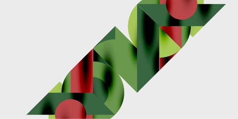 Poster - Abstract geometric shapes, green, red spheres. Minimalist design, clean lines, modern aesthetic. Simple composition, dark background.