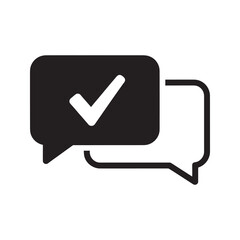 Poster - Approved message icon with a check mark in a speech bubble representing a confirmed chat positive feedback validation and successful communication vector solid glyph icon
