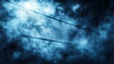 Volleyball net in smoky arena