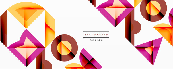 Aufkleber - Abstract geometric shapes, vibrant colors, modern design. Background features overlapping triangles, circles, squares. Minimalist aesthetic.