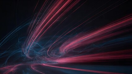 Poster - Abstract digital light trails in motion forming vibrant red and blue streams against a dark background with blurred effect suggesting movement.