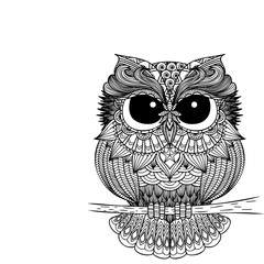  Ai generated image of ornate owl zentangle drawing isolated on transparent background