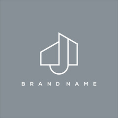 Poster - line art initial J and minimalist house logo vector