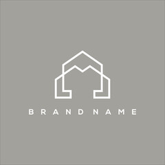 Poster - minimalist line art house and initial M logo vector