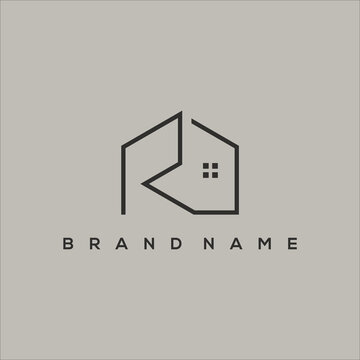 line art initial R and house logo vector