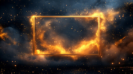 Poster - Golden frame adorned with celestial dust against a cosmic sky backdrop