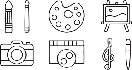 Poster - Art and Creativity Editable Vector Icons with Paintbrush Palette Easel Pencil Camera and Musical Note Elements
