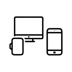 Fototapete - Simple outline icons of a computer monitor tablet and smartphone on white background