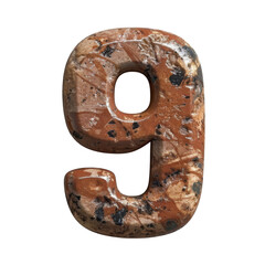 Poster - Textured number nine made of stone with earthy tones and glossy finish, showcasing unique patterns and colors