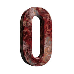 Poster - Striking 3D representation of number zero, featuring textured surface with blend of red, brown, and gray hues, evoking sense of depth and artistry