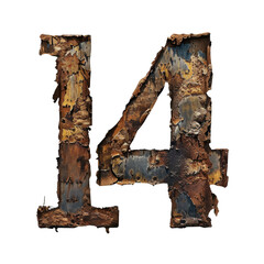 Poster - Rusty number 14 with textured surface, showcasing blend of brown, orange, and blue hues, evokes sense of age and character