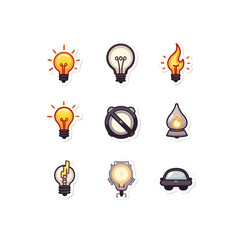 Poster - Collection of creative cartoon light bulbs and lamps with various designs and styles illuminating innovation and ideas