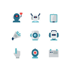 Poster - Collection of diverse robot characters and digital device icons showcasing technology and artificial intelligence
