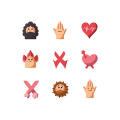 Poster - Collection of quirky cartoon icons featuring expressive faces hands and symbolic shapes creates a playful and whimsical design