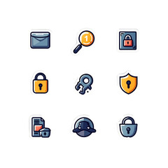 Fototapete - Collection of security and communication icons with a consistent vector art style representing various online safety elements