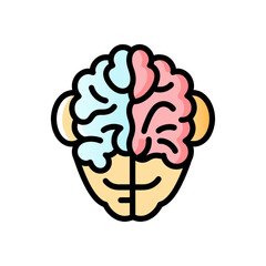 Poster - Vector illustration of a human brain with left and right hemispheres distinguished by different colors, showcasing anatomy and intelligence
