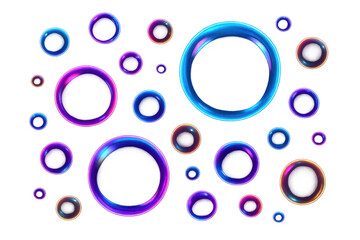 Poster - Multiple colorful neon rings of different sizes floating on a transparent background, creating a vibrant and futuristic abstract composition